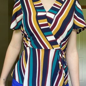 Striped Peplum top with tie detailing